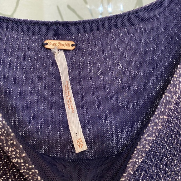 Free People shimmery disco silver tinsel blue low back long sleeve mini dress - Picture 5 of 6